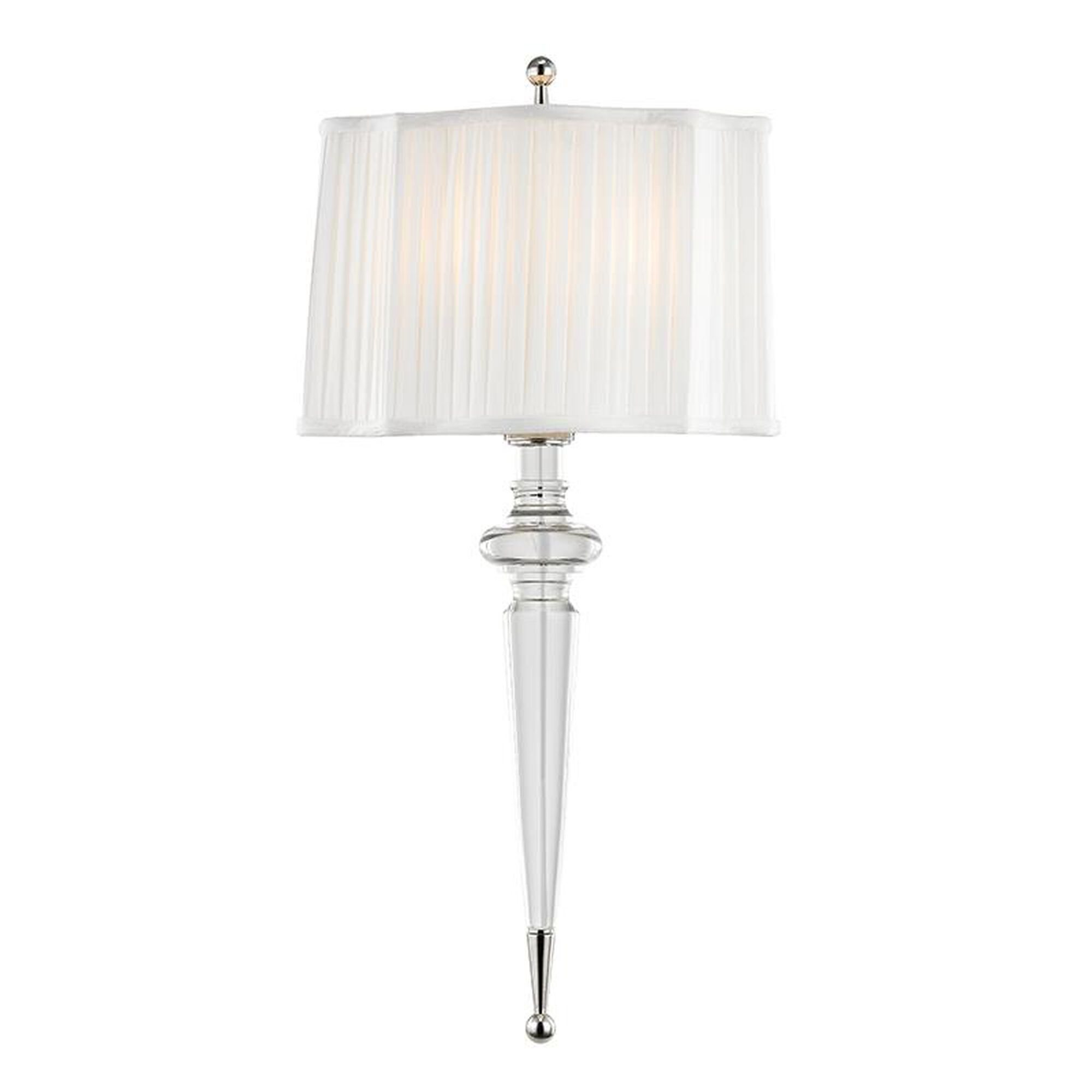 Shown in Polished Nickel finish and Off White Faux Silk shade